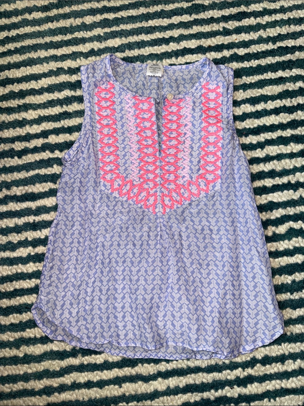 J.Crew crewcuts Sleeveless Lavender Print Top with Pink Embroidery silk 6-7
